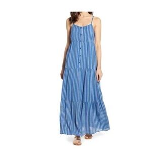 Splendid Promenade Linen Maxi Dress In Blue Stripe